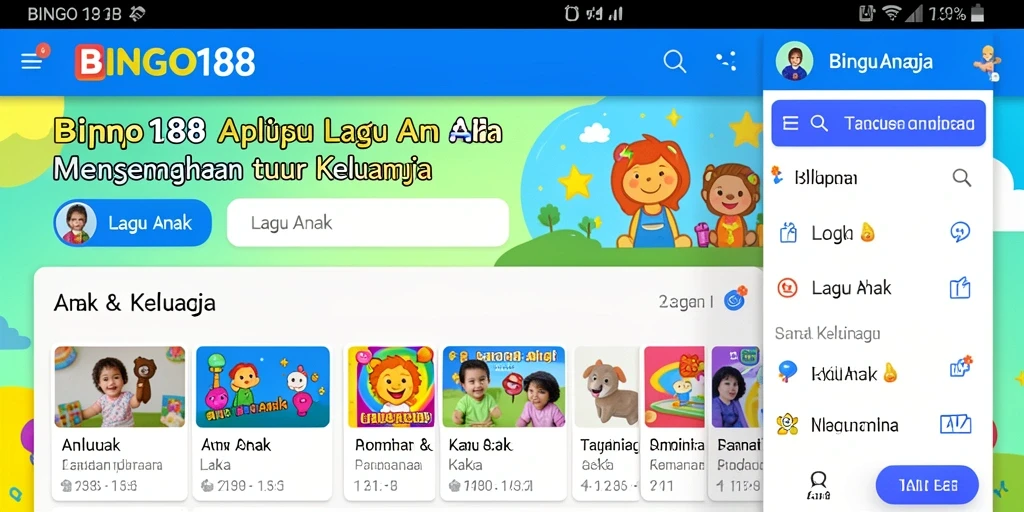 Tampilan antarmuka BINGO188 dengan pilihan lagu anak yang ceria.