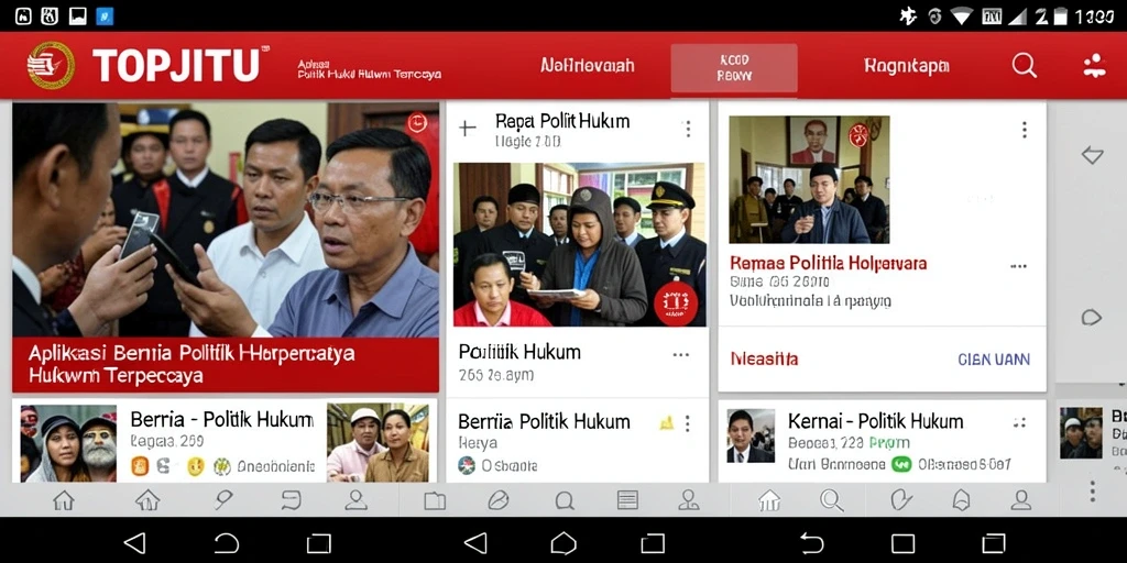 Antarmuka aplikasi TOPJITU menampilkan berita politik dan hukum terkini.